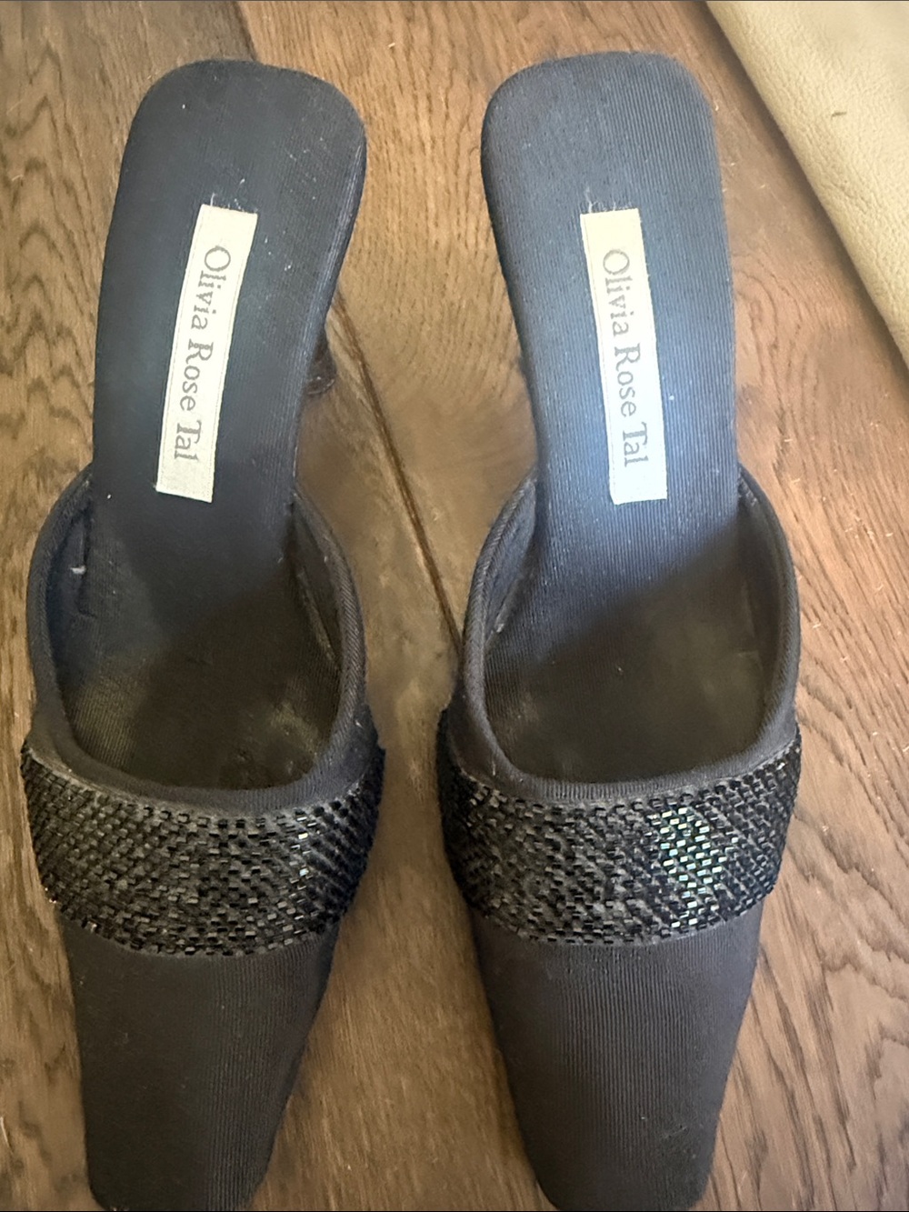 Olivia Rose Tal Black Slip-On Flats with Beaded Strap